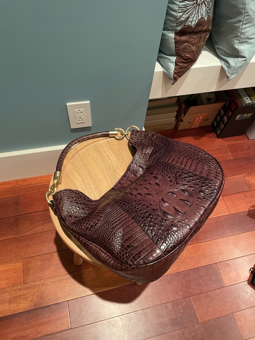 Brahmin Croc-Embossed Hobo in Deep Burgundy